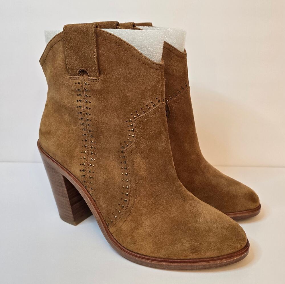 Joie Monte Boots Cognac Tan Suede Leather Size EU 37.5 US 7.5 Studded Western
